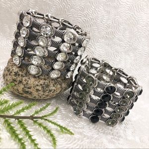 Cable Twist Look Rhinestone Wide Stretch Bracelet